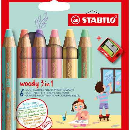 Stabilo Woody 3in1 Színes Ceruza Zsírkréta Akvarell Pasztell színek Hegyezõvel 6